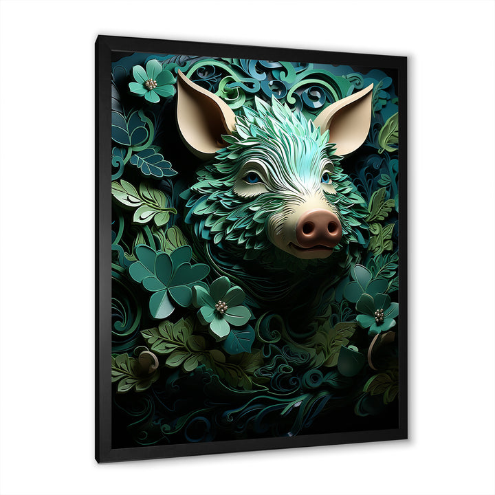 Emerald Flower Hog - Pig Living Room Wall Art
