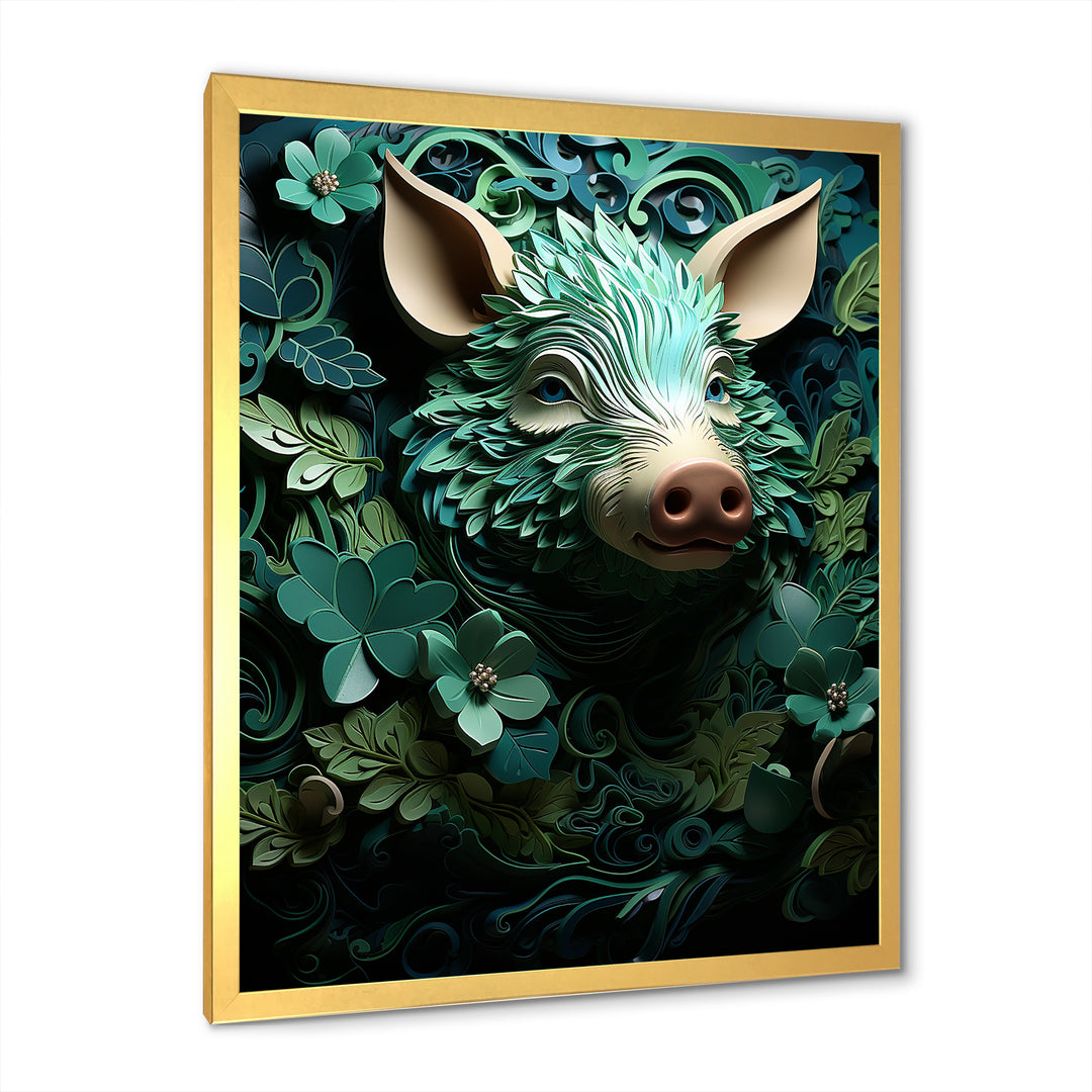 Emerald Flower Hog - Pig Living Room Wall Art