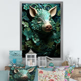 Emerald Flower Hog - Pig Living Room Wall Art