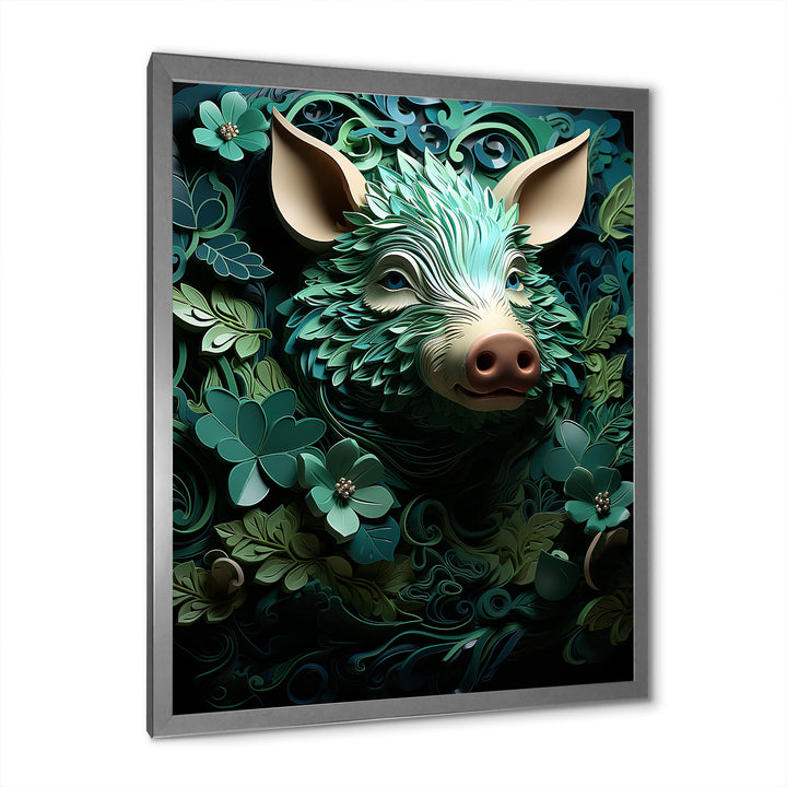 Emerald Flower Hog - Pig Living Room Wall Art