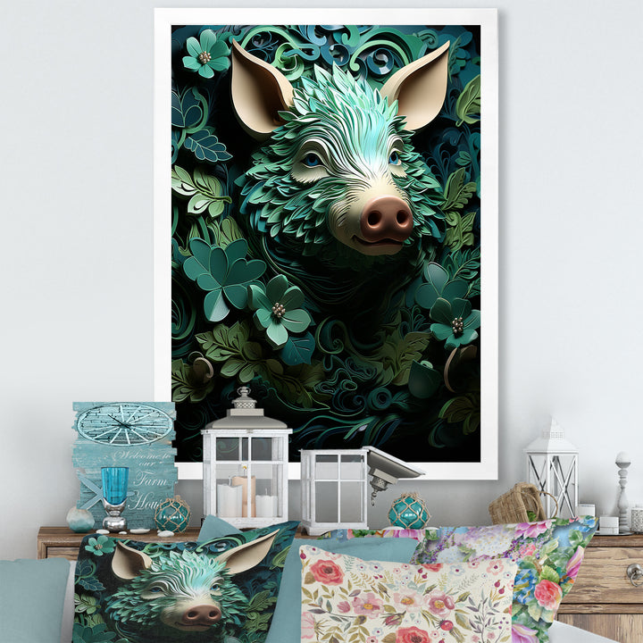 Emerald Flower Hog - Pig Living Room Wall Art