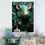 Emerald Flower Hog - Pig Living Room Wall Art