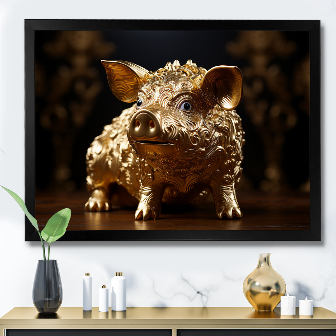 Golden Gilded Swine - Pig Canvas Wall Art