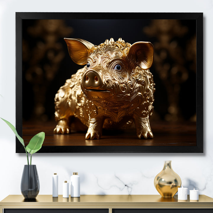 Golden Gilded Swine - Pig Canvas Wall Art