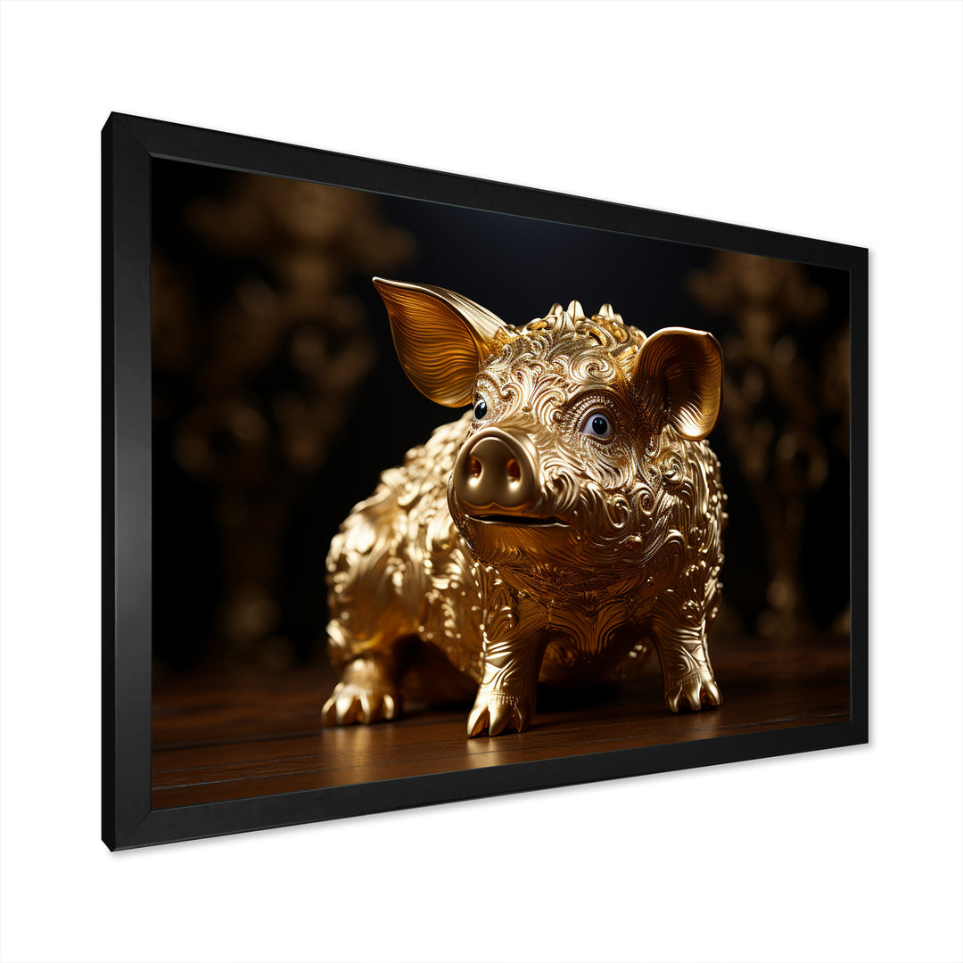 Golden Gilded Swine - Pig Canvas Wall Art