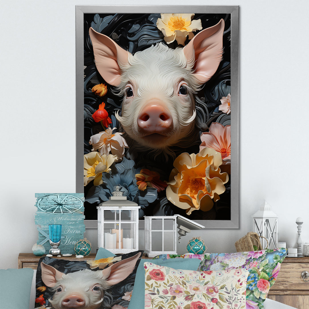 Curious Blooming Piglet - Pig Wall Decor