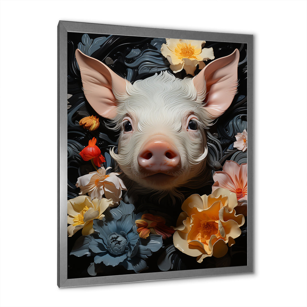 Curious Blooming Piglet - Pig Wall Decor