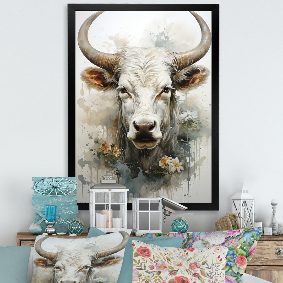 Forever Grazing Flower Cow Portrait - Cow Wall Art Prints