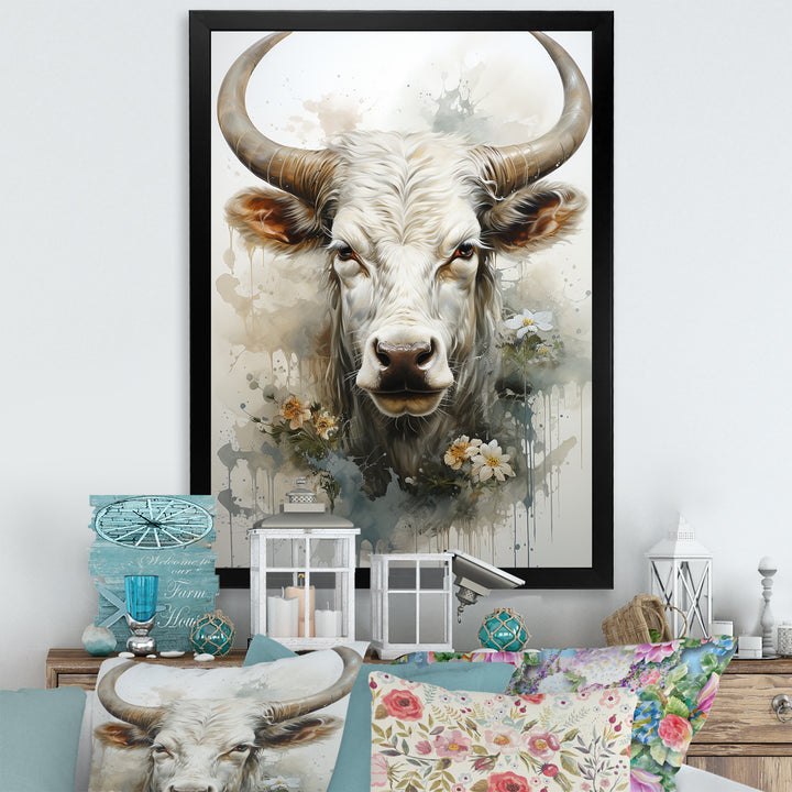 Forever Grazing Flower Cow Portrait - Cow Wall Art Prints