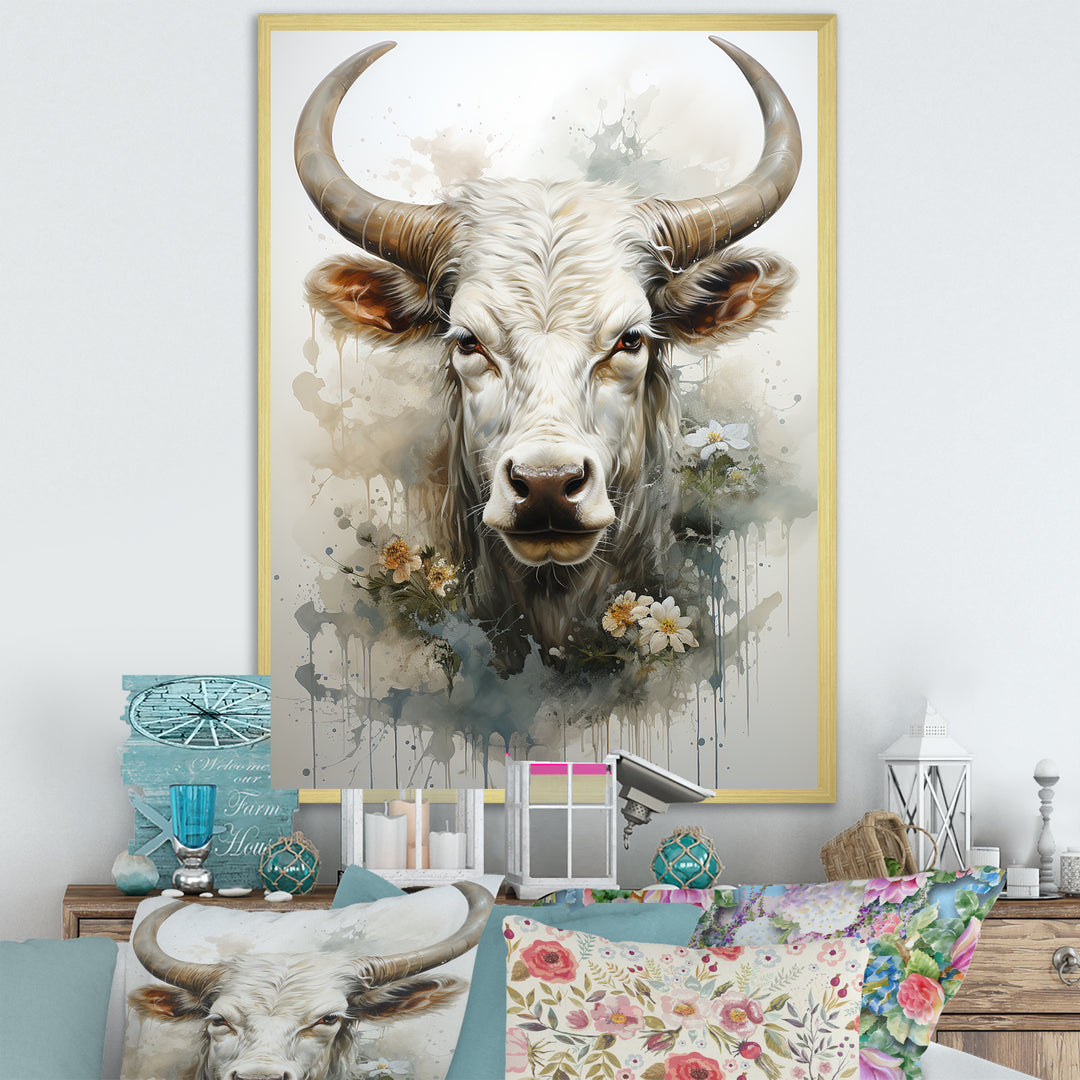 Forever Grazing Flower Cow Portrait - Cow Wall Art Prints