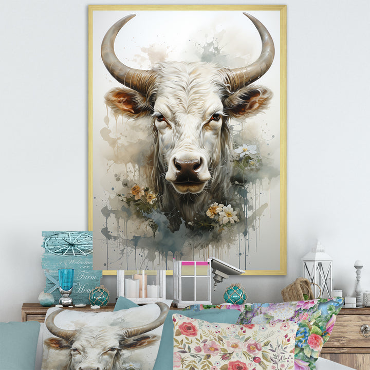 Forever Grazing Flower Cow Portrait - Cow Wall Art Prints