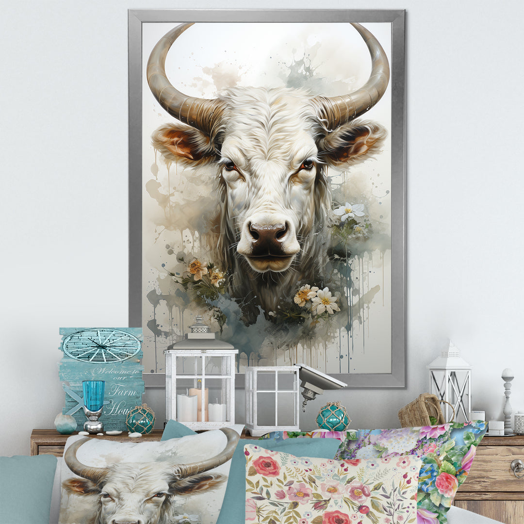 Forever Grazing Flower Cow Portrait - Cow Wall Art Prints
