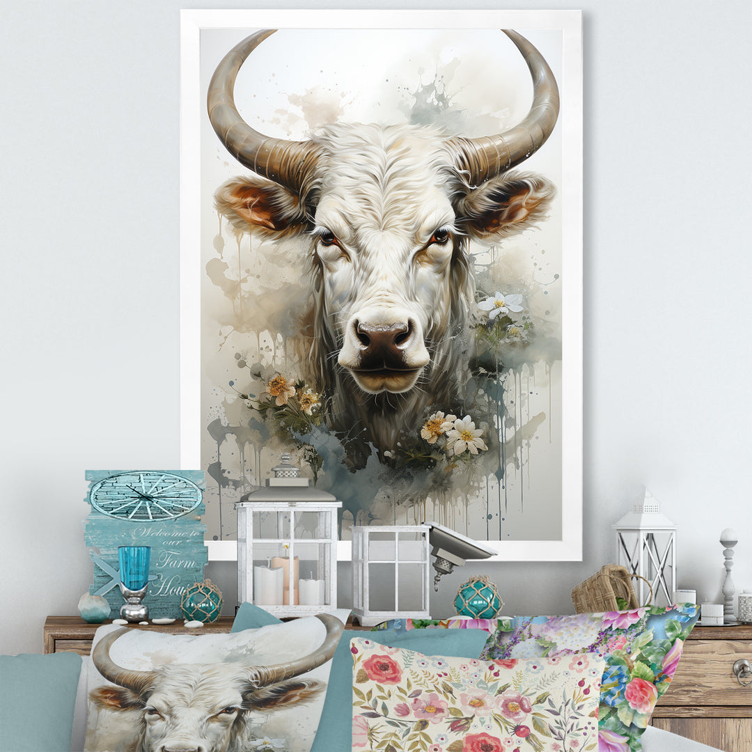 Forever Grazing Flower Cow Portrait - Cow Wall Art Prints