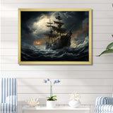 Pirate Ship At Stormy Seas - People Canvas Wall Art