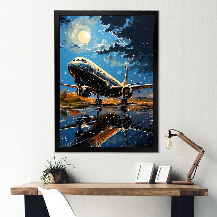 Futuristic Aircraft S Last Checks At Moonlight - Plane Canvas Wall Art