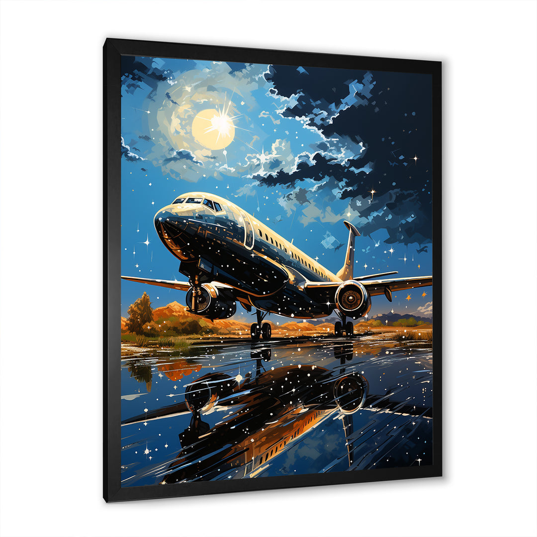 Futuristic Aircraft S Last Checks At Moonlight - Plane Canvas Wall Art