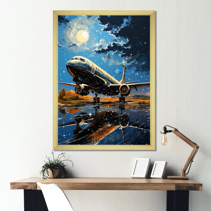 Futuristic Aircraft S Last Checks At Moonlight - Plane Canvas Wall Art