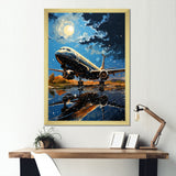 Futuristic Aircraft S Last Checks At Moonlight - Plane Canvas Wall Art