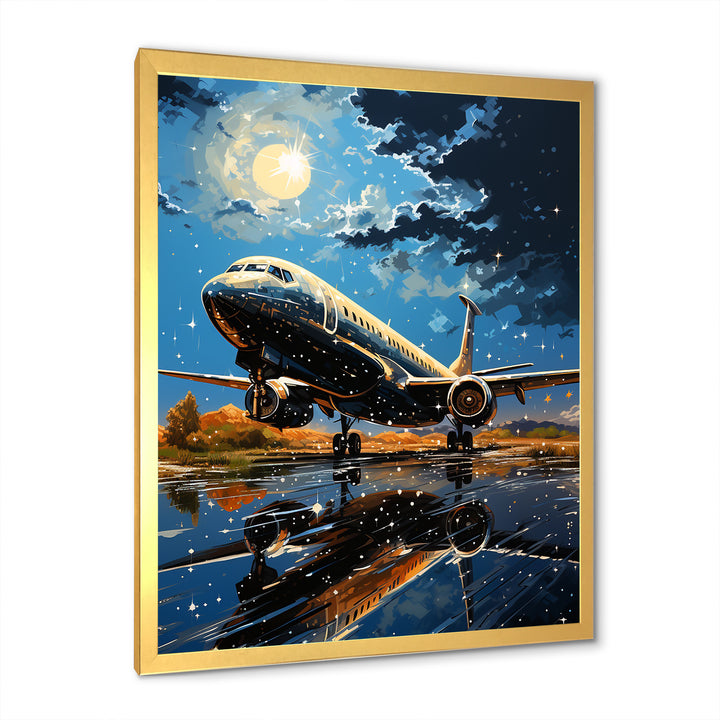 Futuristic Aircraft S Last Checks At Moonlight - Plane Canvas Wall Art