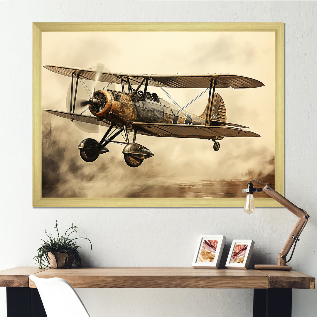Historic Plane Glory Mid Flight - Plane Canvas Wall Art