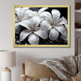 Plumeria Blooms In Stormy Grays - Floral Canvas Wall Art