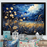 Navy Blue Poppies Field - Landscapes Canvas Wall Art