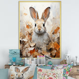 Bunny S Curious Foliage Charm - Beige Rabbit Wall Art