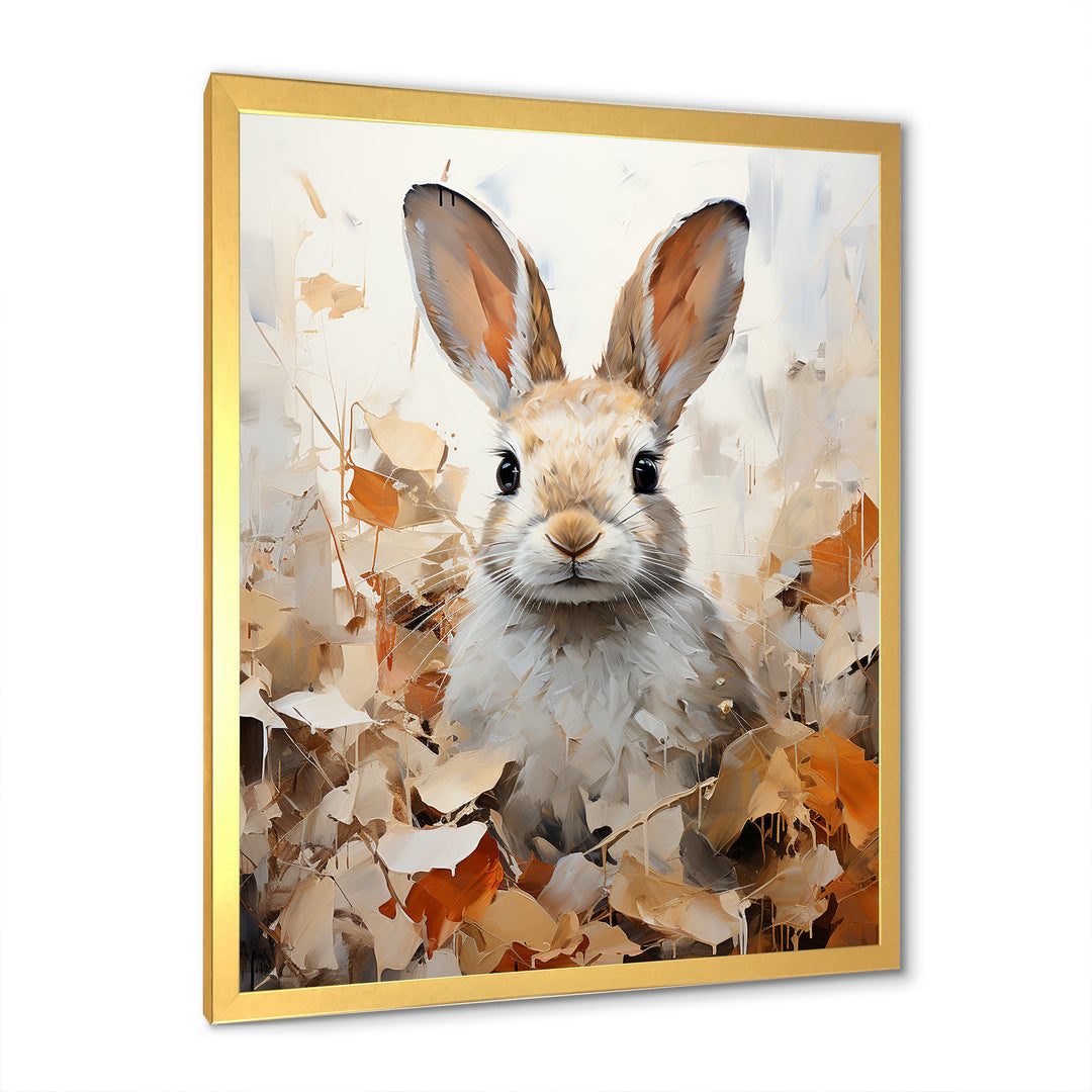 Bunny S Curious Foliage Charm - Beige Rabbit Wall Art