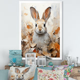 Bunny S Curious Foliage Charm - Beige Rabbit Wall Art