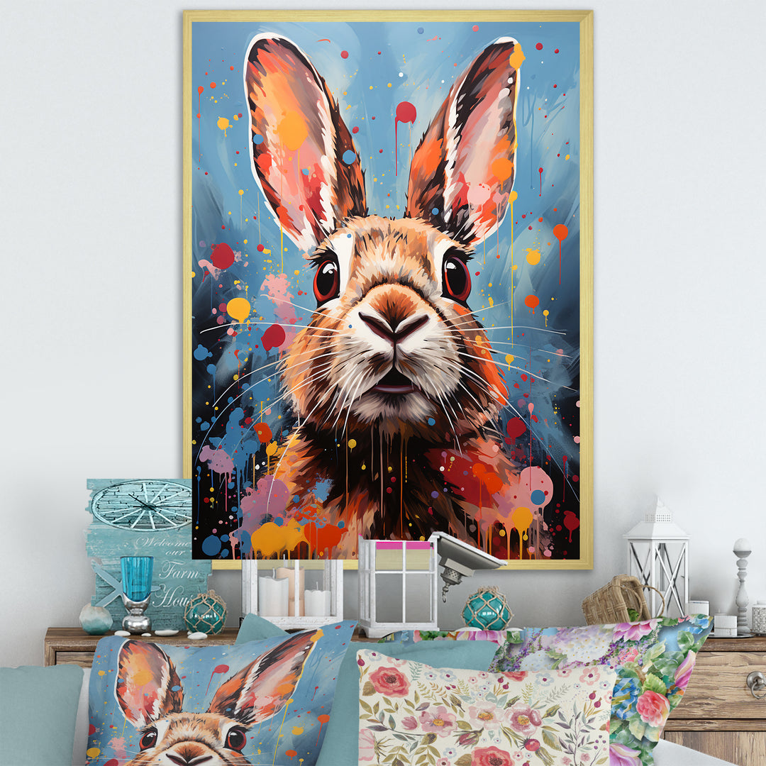 Pop Art Portrayal Of A Rabbit Hues - Rabbit Framed Canvas Art