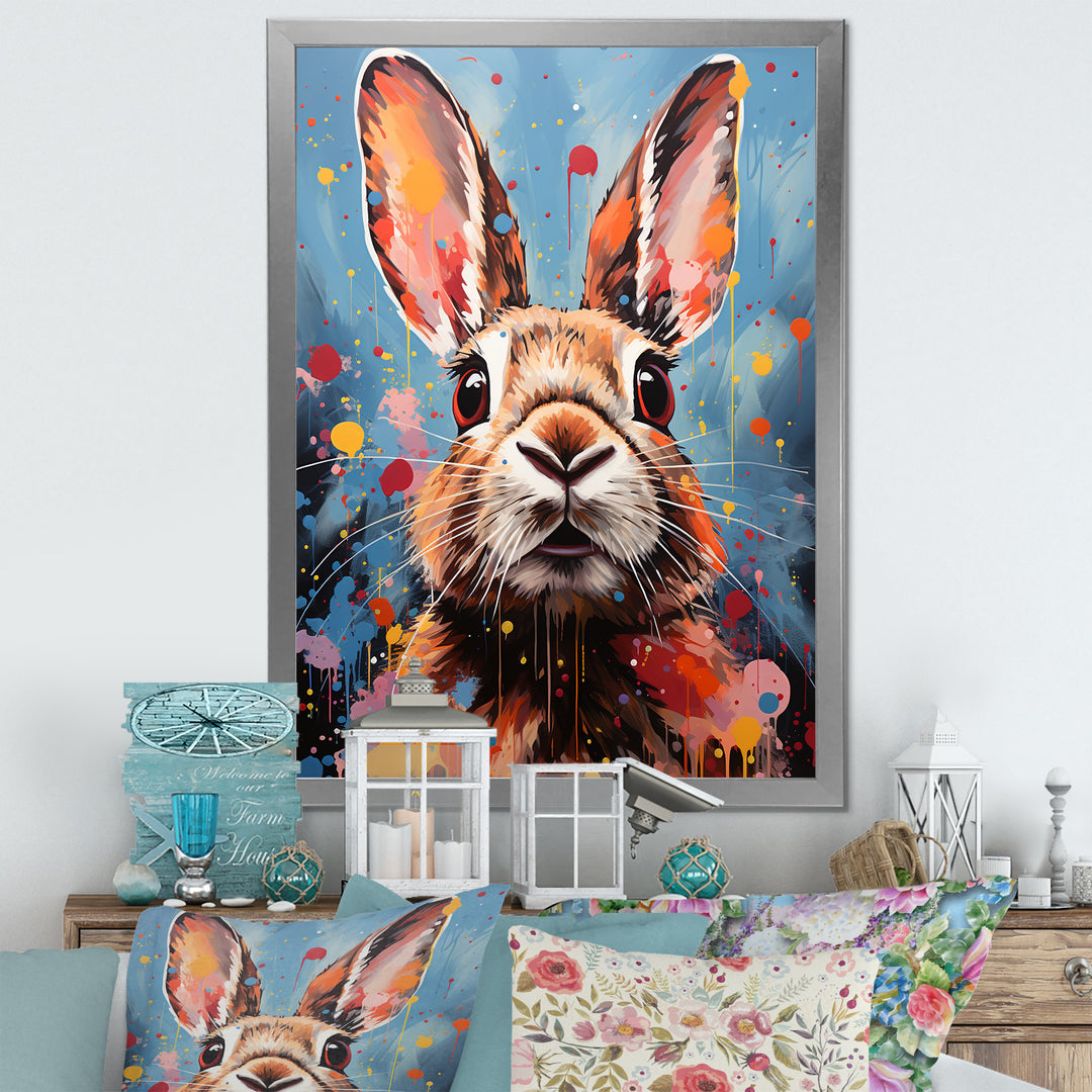 Pop Art Portrayal Of A Rabbit Hues - Rabbit Framed Canvas Art