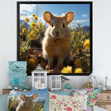 Curious Rabbit In Sunny Yellow Flower Field - Rabbit Canvas Wall Art