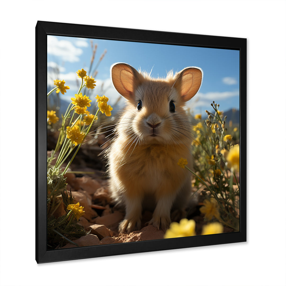 Curious Rabbit In Sunny Yellow Flower Field - Rabbit Canvas Wall Art