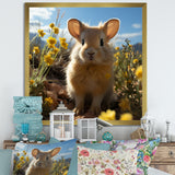 Curious Rabbit In Sunny Yellow Flower Field - Rabbit Canvas Wall Art