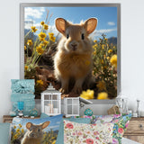 Curious Rabbit In Sunny Yellow Flower Field - Rabbit Canvas Wall Art