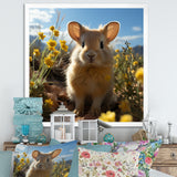 Curious Rabbit In Sunny Yellow Flower Field - Rabbit Canvas Wall Art