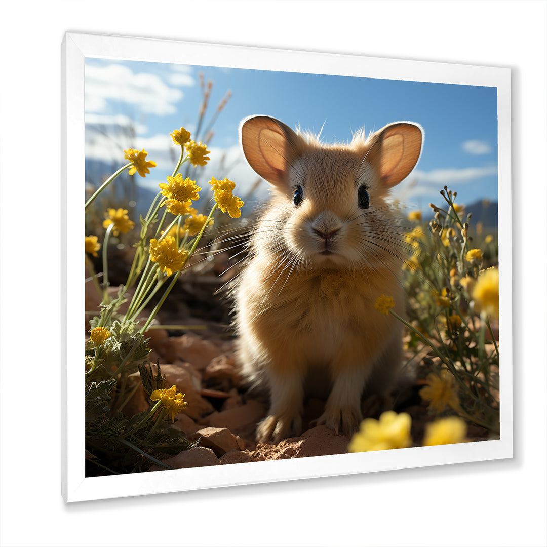 Curious Rabbit In Sunny Yellow Flower Field - Rabbit Canvas Wall Art