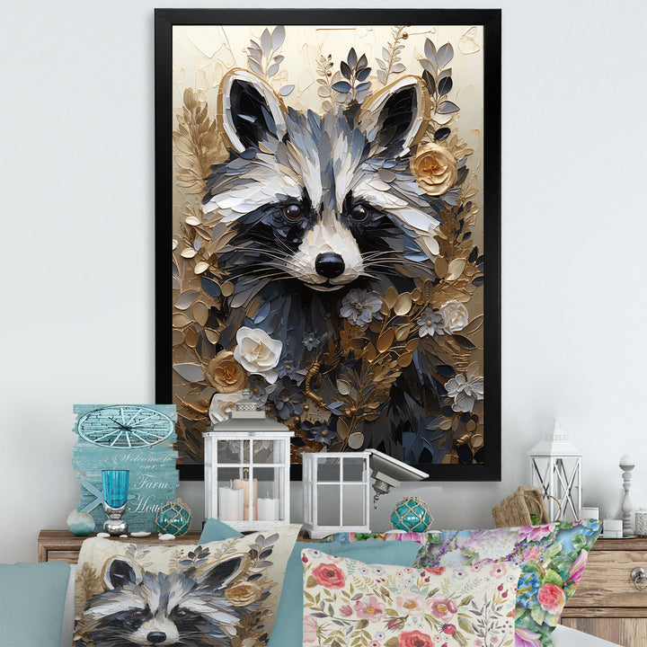 Mischief Blooming Raccoon Portrait - Raccoon Wall Art Prints