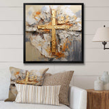 Gold Religious Minimalism Cross - Spiritual Canvas Wall Art