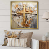 Gold Religious Minimalism Cross - Spiritual Canvas Wall Art