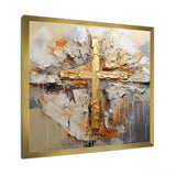 Gold Religious Minimalism Cross - Spiritual Canvas Wall Art