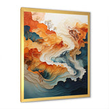 Abstract Orange And Blue River Ink I - Abstract Canvas Wall Art