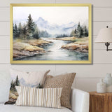 River Mountain In Minimal Canada II - Landscapes Canvas Wall Art