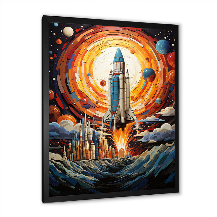 Moon Space Shuttle Blaze - Rocketship Canvas Wall Art