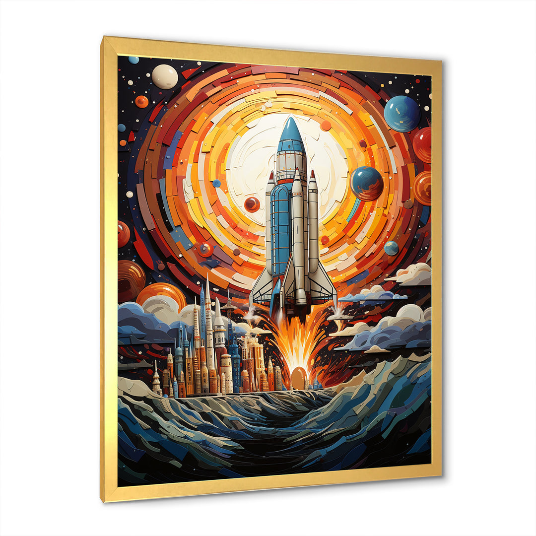 Moon Space Shuttle Blaze - Rocketship Canvas Wall Art