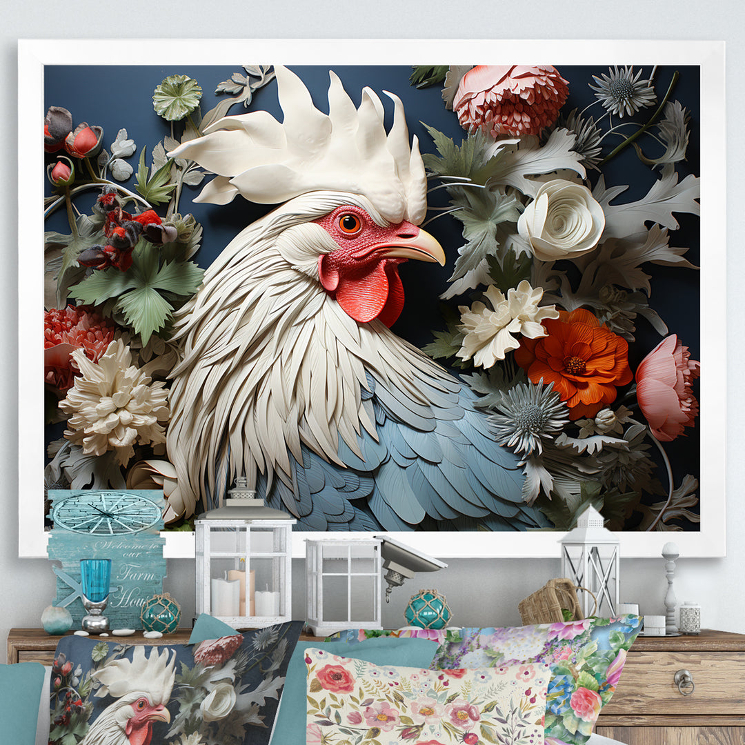 Loyal Flower Rooster Portrait - Rooster Wall Art Prints