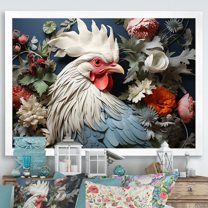 Loyal Flower Rooster Portrait - Rooster Wall Art Prints
