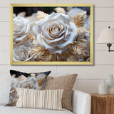 White And Gold Rose Passion - Floral Canvas Wall Art