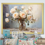 Roses Farmhouse Still Life - Floral Canvas Wall Art