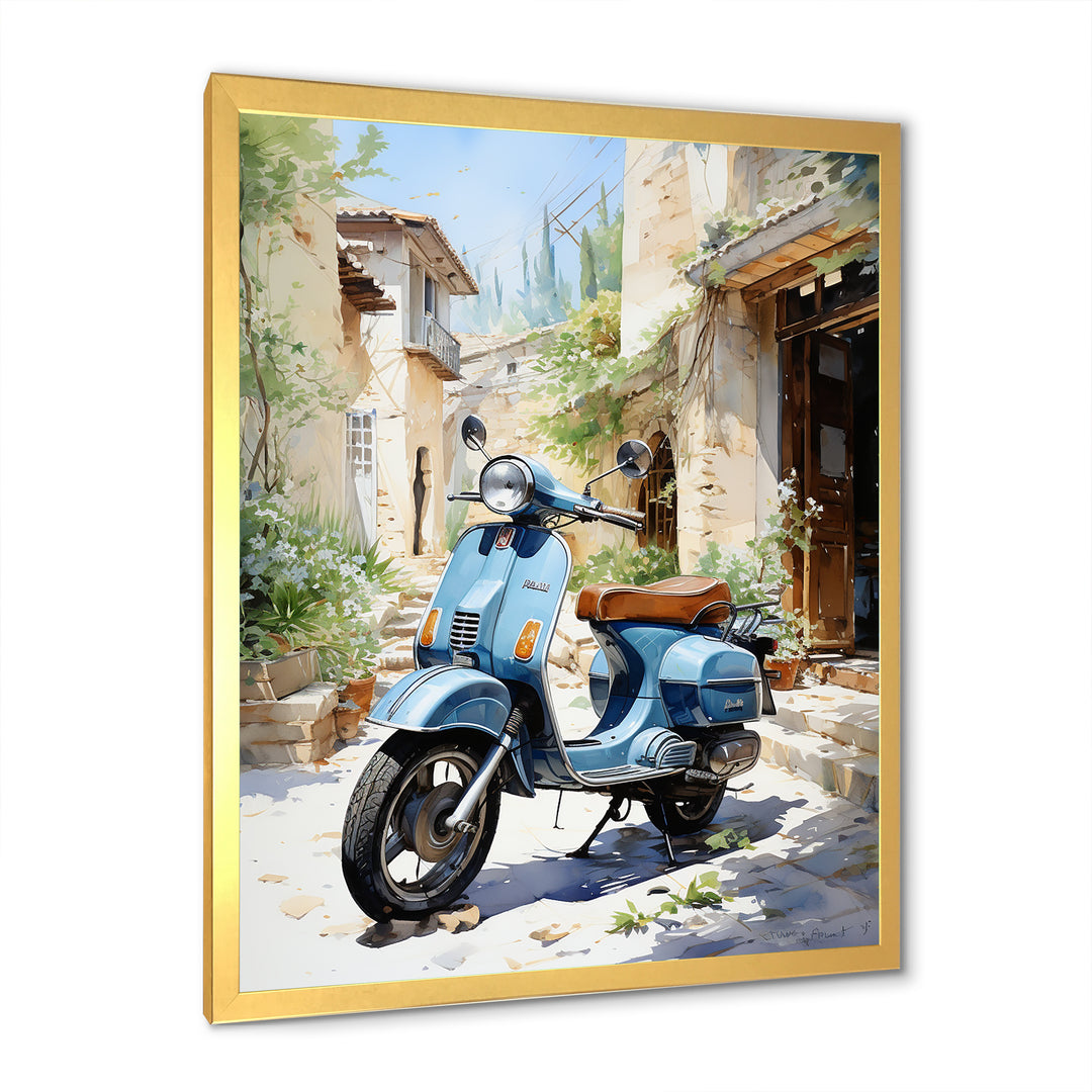 Blue Urban Scooter Vibes - Scooter Canvas Wall Art